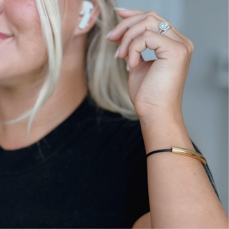 leather and 18k gold EMF bracelet